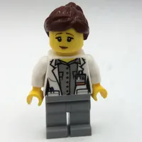 Woman, White Jacket, Light Bluish Gray Legs, Reddish Brown Hair