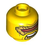 Minifig Head Rapton, Gold and Dark Red Visor, Closed Mouth / Angry Open Mouth with Fanged Teeth print