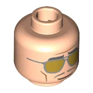 Minifig Head Alfred Pennyworth, Gold Sunglasses, Dark Bluish Gray Eyebrows and Moustache Print