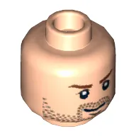 Minifig Head Indiana Jones, Brown Stubble, Brown Eyebrows and White Pupils Print [Blocked Open Stud]