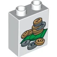 Duplo Brick 1 x 2 x 2 with Coins and Notes Print