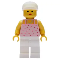 Woman, Pink Top with Spots, White Legs, White Cap