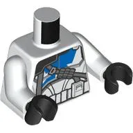 Torso, Clone Trooper Armor, Blue Markings, Dark Bluish Grey Straps, Black Shoulder Guard print, White Arms, Black Hands