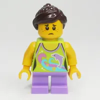 Kid - Lime Torso, Medium Lavender Legs, Dark Brown Hair