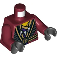 Torso Robes with Black and Gold Belt and Trim, Tooth Necklace and Snake Head on Reverse Print, Dark Red Arms, Black Hands