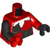 Torso, Odd Arms and Hands, Jester Costume, Black Quarters Front and Back, White Puffy Collar Print, Left Red Arm and Black Hand, Right Black Arm and Red Hand