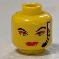 Minifig Head Cam, Red Lips, Green Eyes, Red Eye Shadow, Headset Print