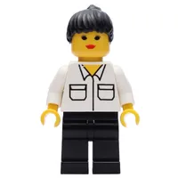 Woman, White Shirt with Pockets, Black Legs, Black Hair