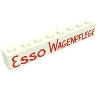 Brick 1 x 8 with 'ESSO WAGENPFLEGE' Red Print