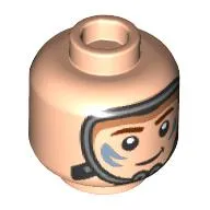 Minifig Head Spider, Mask, Sand Blue Markings, Reddish Brown Eyebrows, Smile / Angry Print