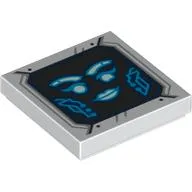 Tile 2 x 2 with Pixal Bot Blue Face on Black Background print