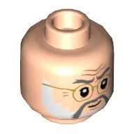 Minifig Head Henry Jones Sr, Dark Bluish Grey Eyebrows, Moustache, White Sideburns, Gold Glasses, Wrinkles print