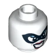 Minifig Head Harley Quinn, Dual Sided, Black Eyemask, Red Lips, Smile / Bared Teeth Print [Hollow Stud]