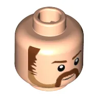 Minifig Head GCPD Officer, Dark Brown Eyebrows, Sideburns, Moustache, Medium Nougat Stubble Print [Hollow Stud]