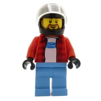 Race Driver, Red Torso, Medium Blue Legs, Black Helmet, Ford