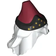 Hair and Hat, Long Wavy Hair, Dark Red Hat with Black Band pattern, Gold Stars print