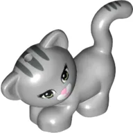 Animal, Cat, Standing, Looking Left with Light Green Eyes, Dark Pink Nose and Mouth and Dark Bluish Gray Stripes Print