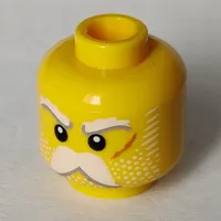 Minifig Head Snow Guardian, Bushy White Eyebrows, Mustache, and Stubble, Scar on Left Cheek, Neutral / Angry Print