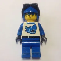 Racer, Blue and White Outfit with Shark, Blue Hat with Goggles