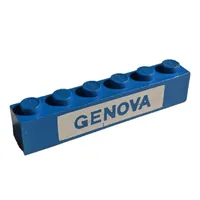 Brick 1 x 6 without Bottom Tubes with Cross Side Supports with Blue on White 'GENOVA' print