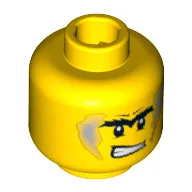 Minifig Head Power Miner, Unibrow with Light Bluish Gray Sideburns and Orange Scar, Determined / Scared Print