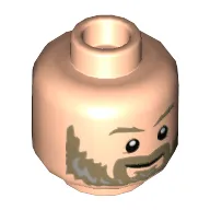 Minifig Head Thor, Dark Tan Eyebrows and Beard with Light Bluish Gray Highlights, Smile / Angry with Blue and White Lightning Eyes Print