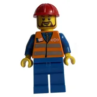 Worker - Orange Safety Vest, Blue Legs, Red Helmet, Brown Beard