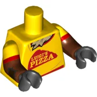 Torso, Dual Molded Arms, Red Trim and 'LUIGI'S PIZZA', Straw Chest Print, Yellow Sleeves Pattern, Reddish Brown Arms Red Trim Print, Black Hands