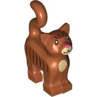 Animal, Cat, Standing New Style with Dark Tan Chest and Muzzle, Brown Stripes, and Dark Pink Nose Print