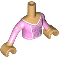Minidoll Torso Girl with Warm Tan Arms and Hands with Bright Pink Dress, White Trim, Silver Decorations print