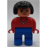 Duplo Figure, Early, Hair Bob Black, Blue Legs, White Bead Necklace Print