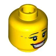 Minifig Head Ice Skater, Thin Eyebrows, Eyelashes with Light Blue Mascara, Open Mouth Smile with Teeth and Red Lips, Gray Star Print [Blocked Open Stud]