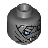 Minifig Head Saraw / Warrior, Dual Sided, Mummy with Wrapping and Light Blue Eyes, Fangs / No Fangs Print [Hollow Stud]