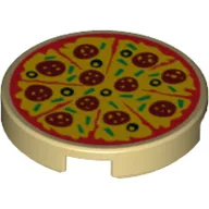 Tile Round 2 x 2 with Bottom Stud Holder with Pepperoni Pizza Print