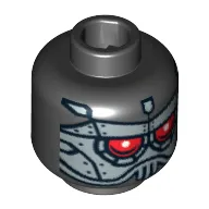 Minifig Head Robot, Silver Plates with Red Eyes Print