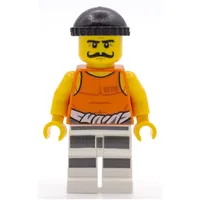 Criminal, Orange Vest with #92116 and Waist Tied Prison Shirt, Black Hat, Moustache