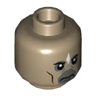 Minifig Head Centaur, Dark Bluish Gray around Eyes and Mouth, White Blaze Print