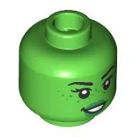 Minifig Head Elphaba, Black Eyebrows, Green Lips, Freckles, Open Mouth / Closed Mouth, Raised Eyebrow