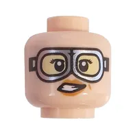 Minifig Head Jillian Holtzmann, Dark Tan Eyebrows, Smile / Silver Goggles Print