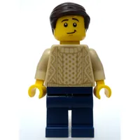 Tan Torso Sweater, Dark Blue Legs, Dark Brown Hair