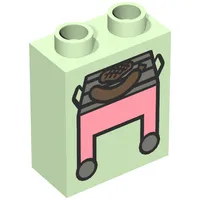 Duplo Brick 1 x 2 x 2 with Pink BBQ / Grill and Hot Dog Print