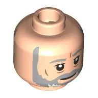 Minifig Head Obi-Wan Kenobi, Light Bluish Grey Eyebrows, Full Beard, Nougat Wrinkles, Neutral / Open Mouth