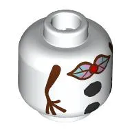 Minifig Head, Snowman Body, Black Coals, Reddish Brown Sticks for Arms, Metal Blue/Pink Bowtie