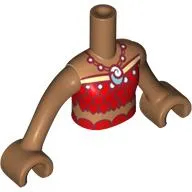 Minidoll Torso Girl with Red Top, Dark Red Trim, Shel Necklace print, Medium Nougat Arms and Hands