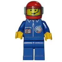 Launch Command Pilot, Blue Jumpsuit, Red Helmet with Visor, Headset