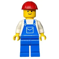 Construction Worker, Blue Overalls, Red Hard Hat