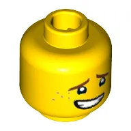 Minifig Head Jay Walker, Dark Brown Eyebrows, Dark Orange Freckles, Open Mouth Crooked Smile Print [Hollow Stud]