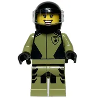 Race Driver - Olive Green Suit, Lamborghini, Black Helmet