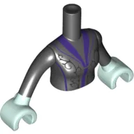 Minidoll Torso Woman Black Dress with Dark Purple Trim, Light Aqua Hands