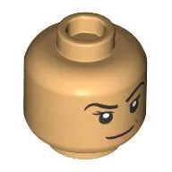 Minifig Head Echo, Peach Lips, Stern Smile, Raised Eyebrow / Angry Teeth